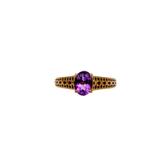 Natural Oval Amethyst 925 Sterling Silver Yellow Gold Plated Rings Jewelry
