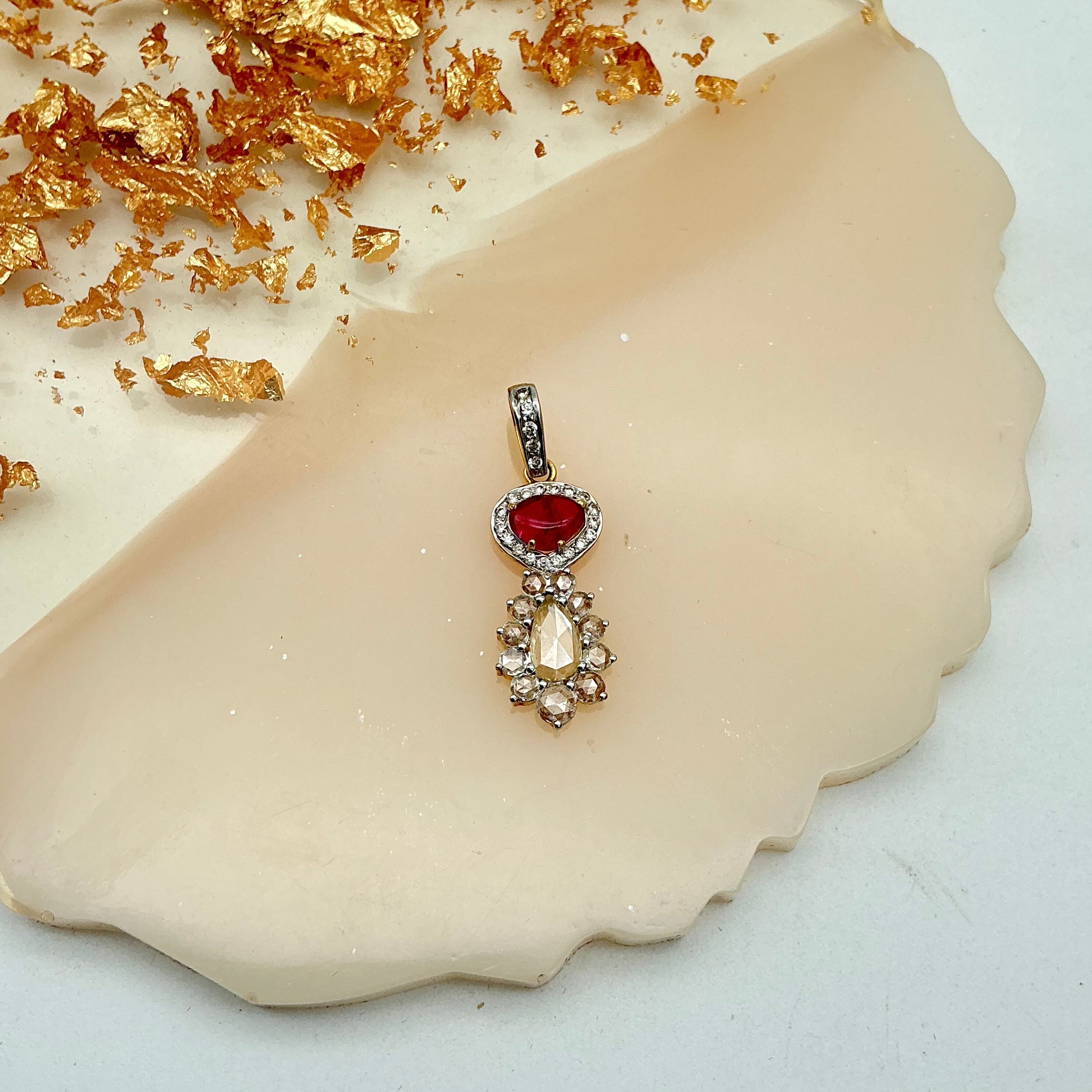 New Arrival Ruby And Diamond 14k Solid White Gold Pendant Jewelry