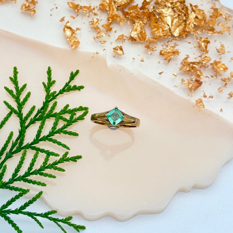 Precious Emerald 925 Sterling Silver Yellow Gold Plated Rings Jewelry