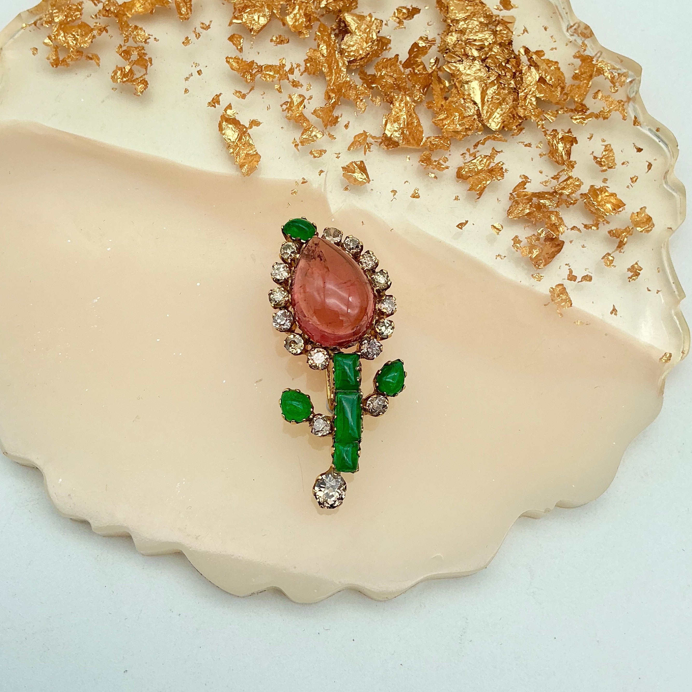 New Arrival Tourmaline, Emerald And Diamond 18k Solid Yellow Gold Brooches