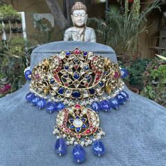 Exquisite Tanzanite, Ruby & Polki Multi-Gemstone Yellow Gold Aad Necklace