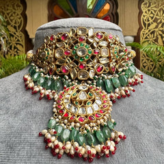 Royal Emerald, Polki & Tourmaline Multi-Gemstone Yellow Gold Talaf Aad Necklace