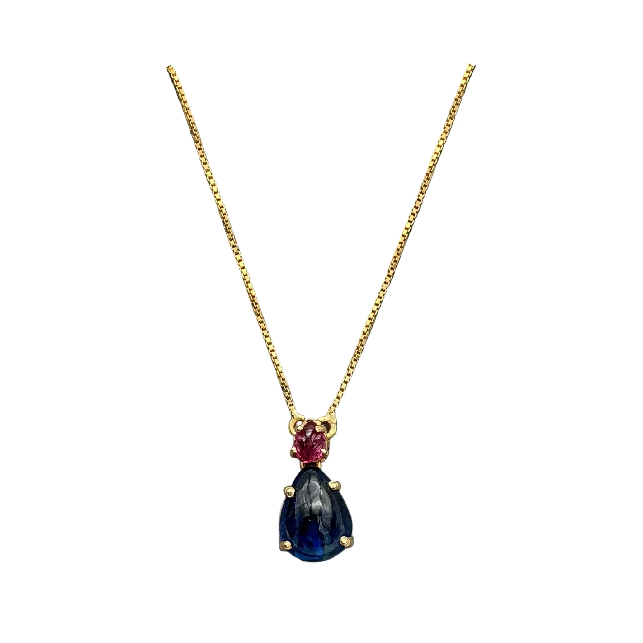 Natural Kyanite And Ruby Gemstone 18k Yellow Gold Chain Necklace Jewelry