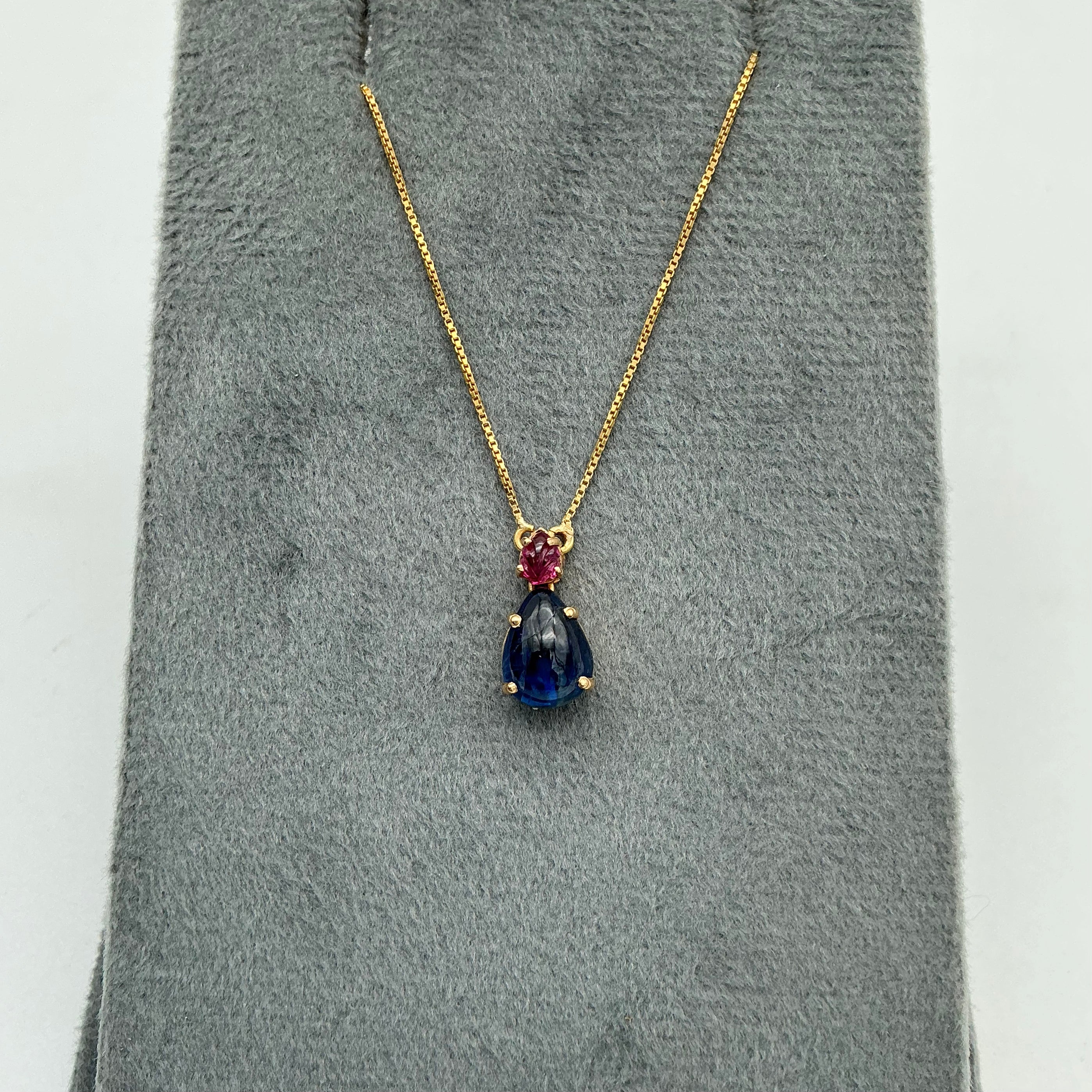 Natural Kyanite And Ruby Gemstone 18k Yellow Gold Chain Necklace Jewelry