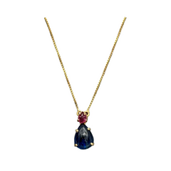Natural Kyanite And Ruby Gemstone 18k Yellow Gold Chain Necklace Jewelry