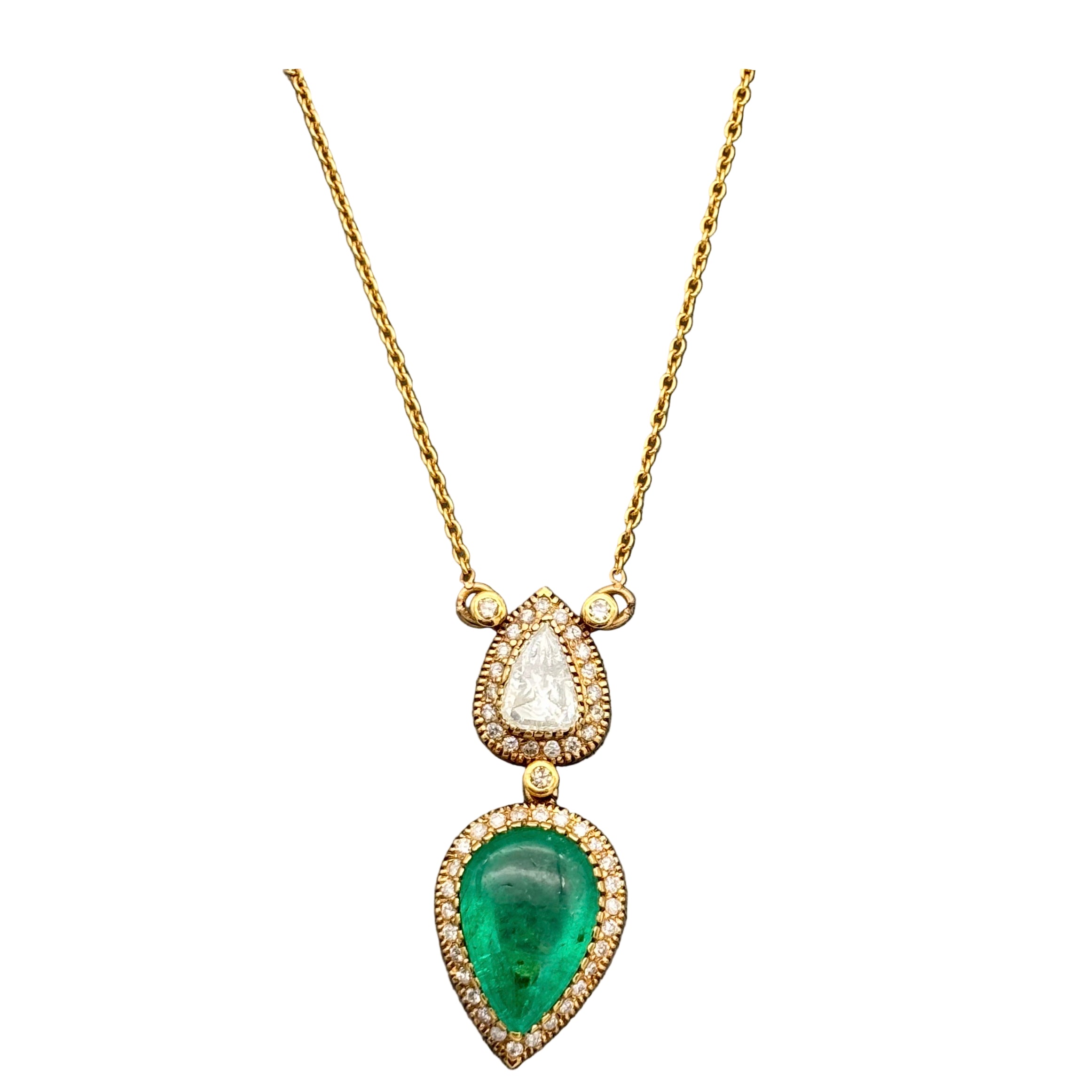 High Quality Emerald And Diamond 18k Solid Yellow Gold Chain Pendant Jewelry