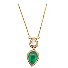 High Quality Emerald And Diamond 18k Solid Yellow Gold Chain Pendant Jewelry