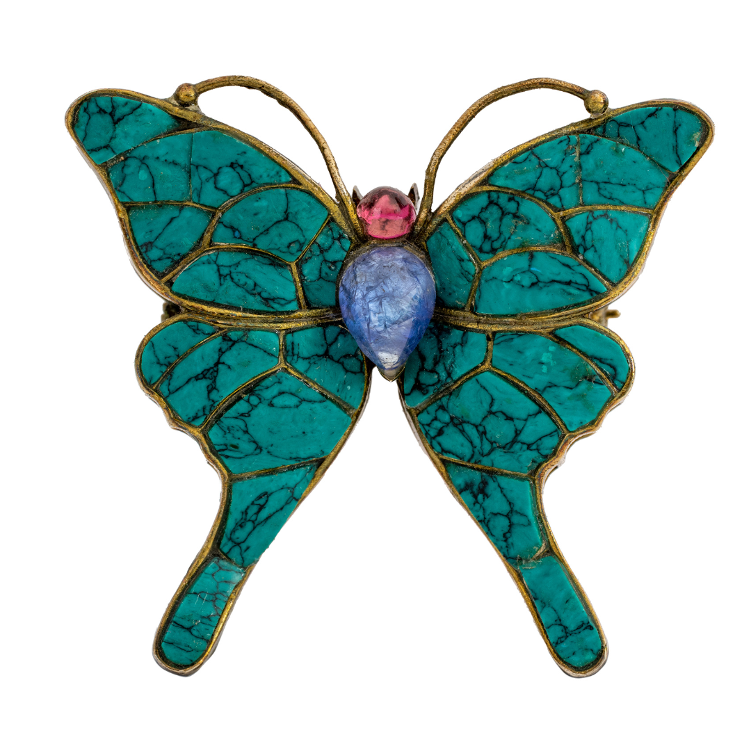 Butterfly-Turquoise, Tourmaline And Tanzanite 925 Sterling Silver Handmade Brooch Jewelry