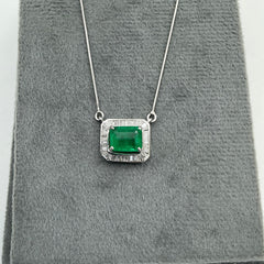 Precious Emerald And Diamond 14k White Gold Chain Pendant Jewelry
