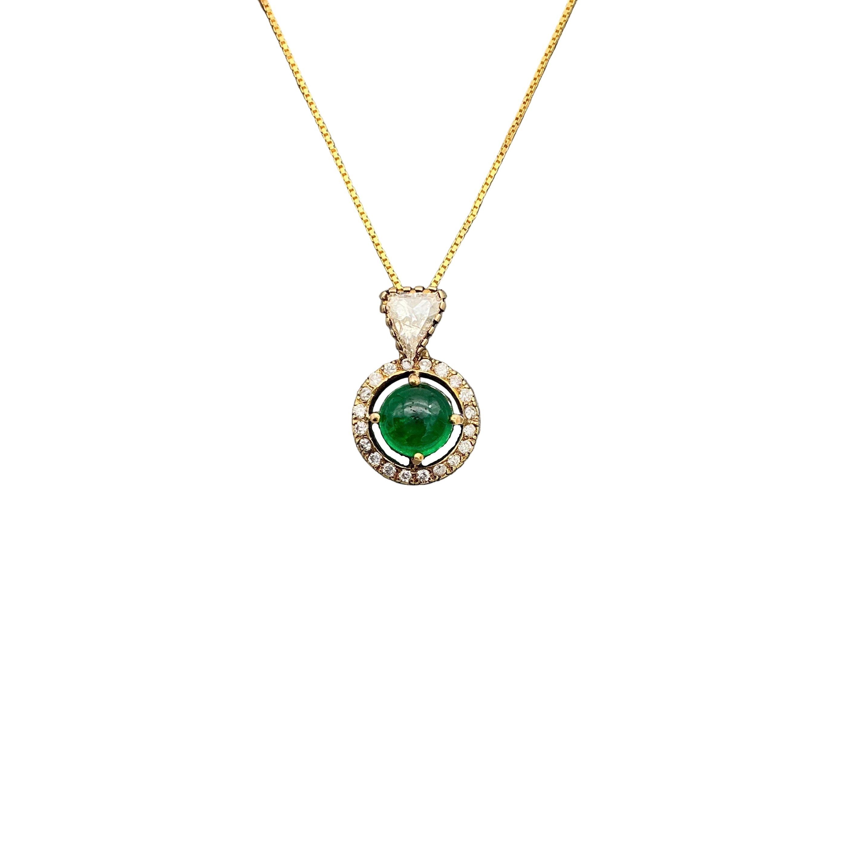 Natural Round Emerald And Diamond 14k Solid Yellow Gold Chain Pendant Jewelry