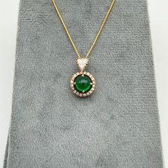 Natural Round Emerald And Diamond 14k Solid Yellow Gold Chain Pendant Jewelry