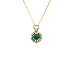 Natural Round Emerald And Diamond 14k Solid Yellow Gold Chain Pendant Jewelry
