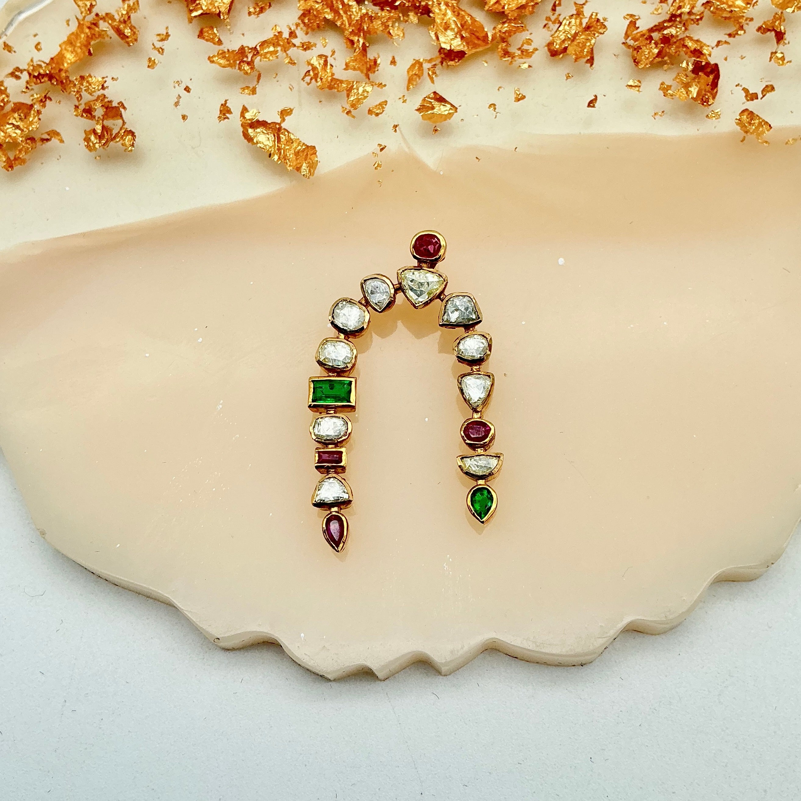 Precious Ruby, Emerald And Diamond 18k Yellow Gold Handmade Pendant Jewelry