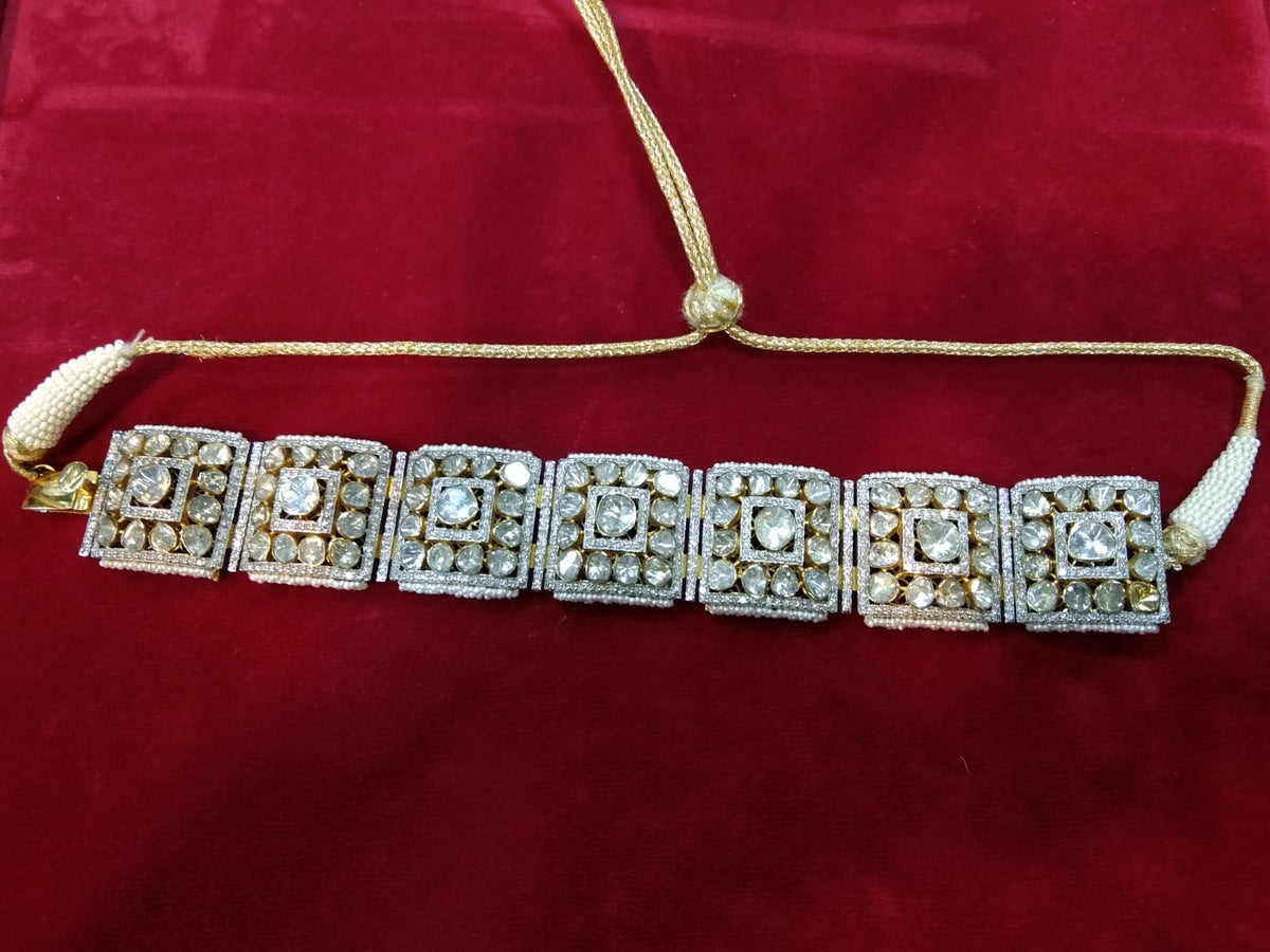 New Arrival Polki Diamond Yellow Gold Handmade Choker Necklace Jewelry