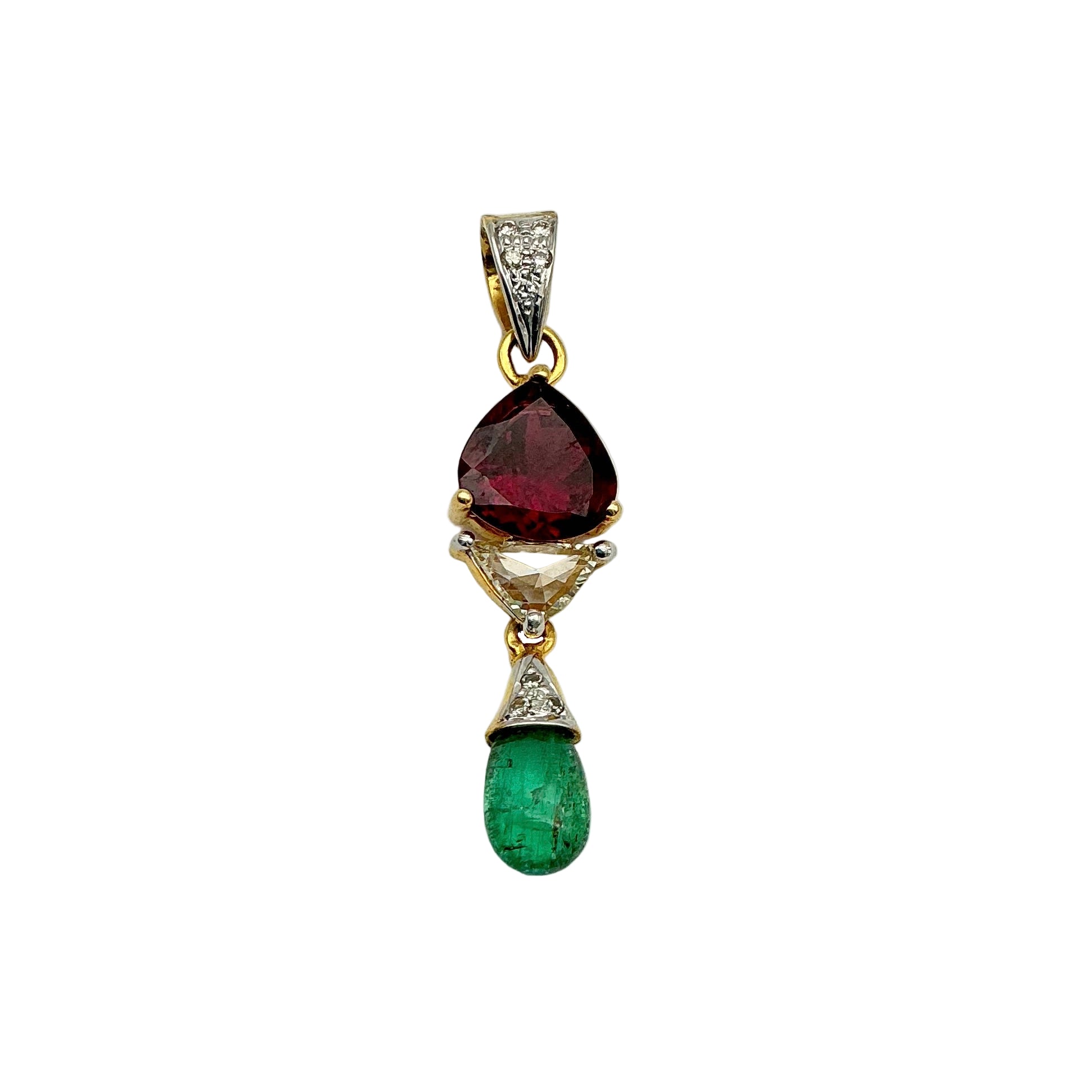 New Arrival Tourmaline, Emerald And Diamond 18k Yellow Gold Pendant Jewelry
