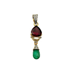 New Arrival Tourmaline, Emerald And Diamond 18k Yellow Gold Pendant Jewelry
