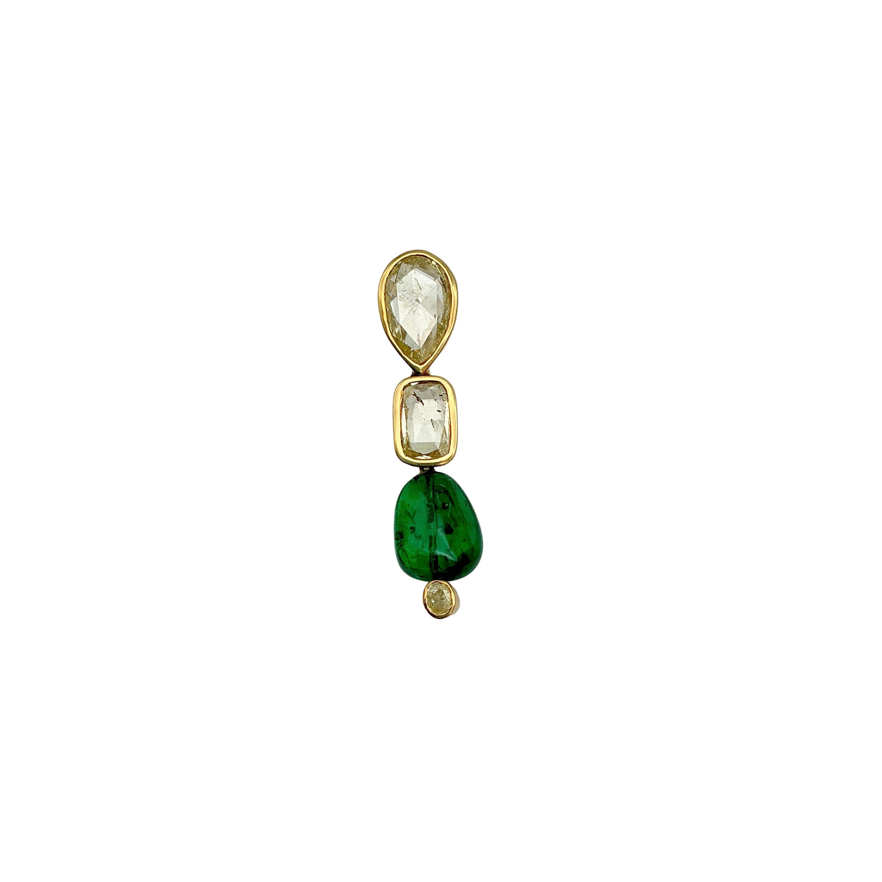 New Arrival Emerald And Diamond 18k Solid Yellow Gold Handmade Pendant Jewelry