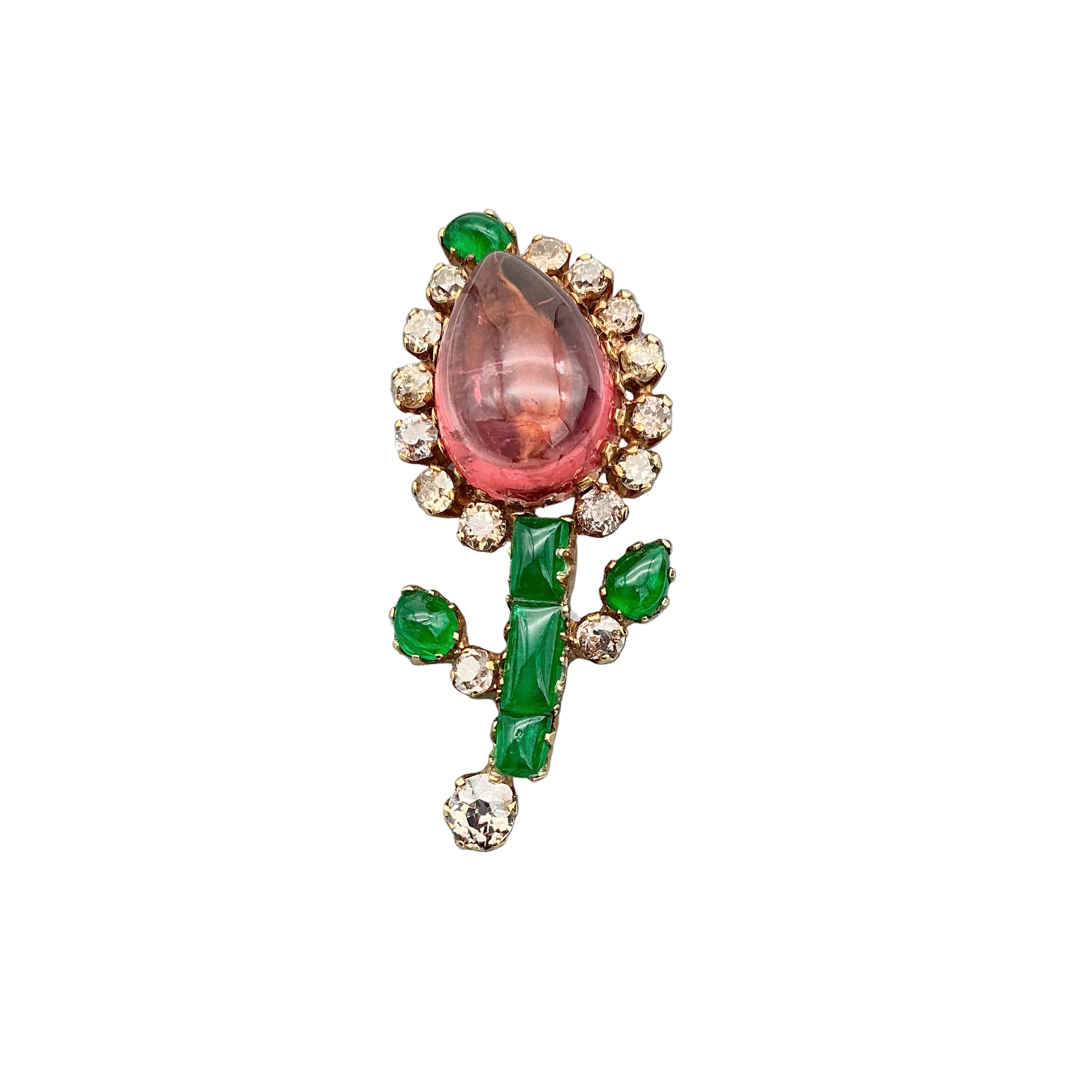 New Arrival Tourmaline, Emerald And Diamond 18k Solid Yellow Gold Brooches
