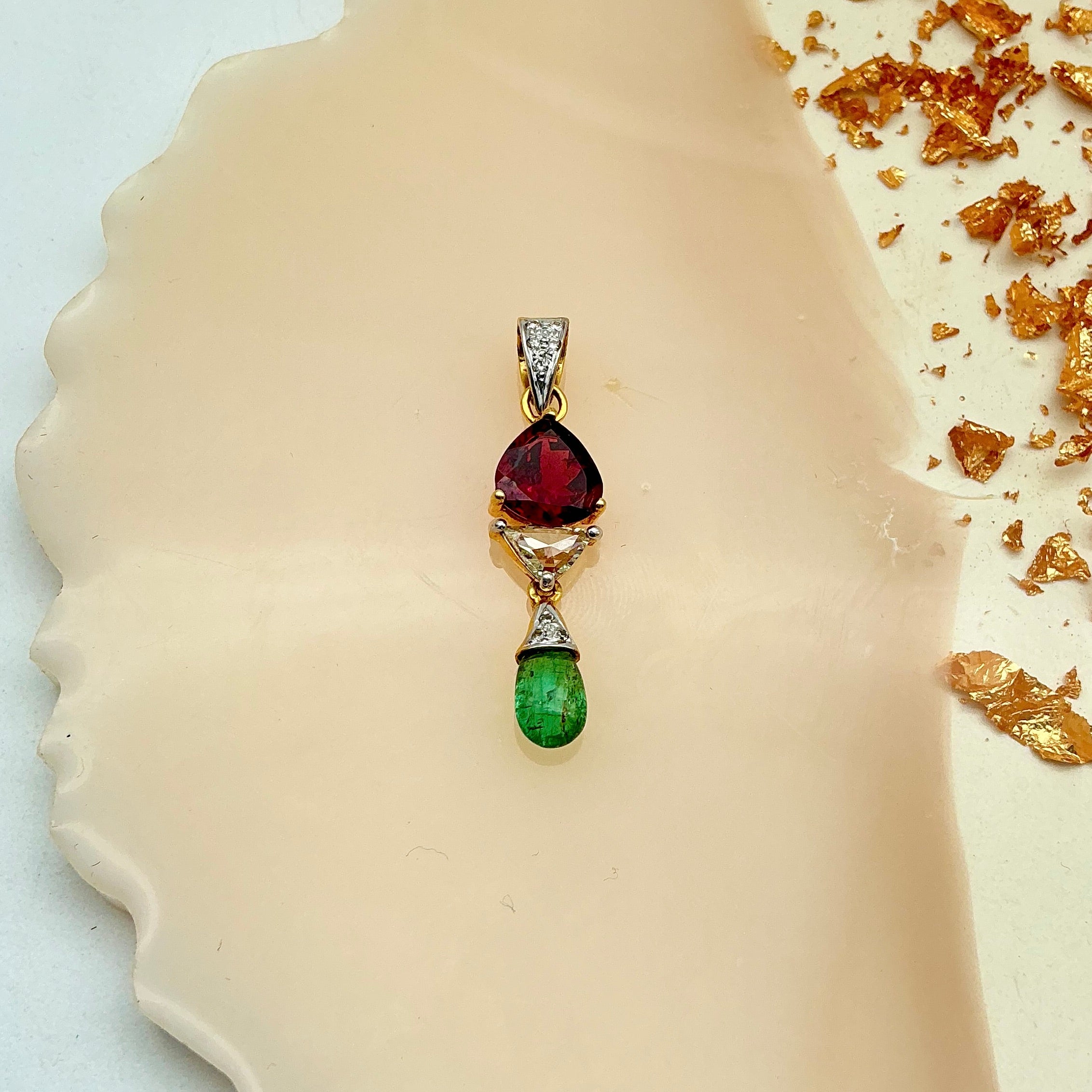 New Arrival Tourmaline, Emerald And Diamond 18k Yellow Gold Pendant Jewelry