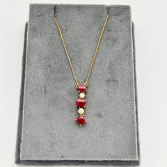 Exquisite Ruby And Diamond 18k Solid Yellow Gold Handmade Chain Pendant Jewelry