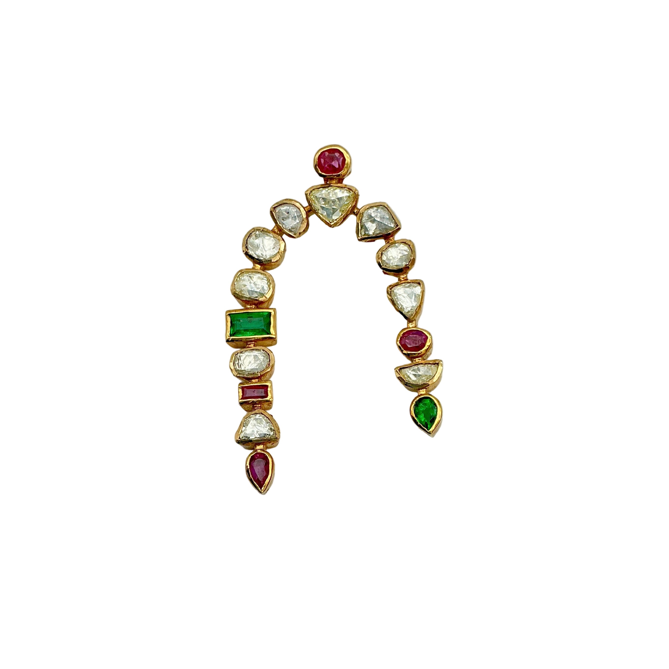 Precious Ruby, Emerald And Diamond 18k Yellow Gold Handmade Pendant Jewelry