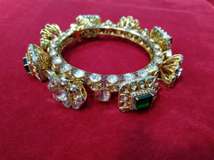 Exquisite Traditional Emerald, Ruby And Polki Diamond Yellow Gold Bangle Bracelets