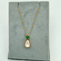 Natural Rose Cut Diamond And Emerald 18k Solid Yellow Gold Chain Pendant Jewelry