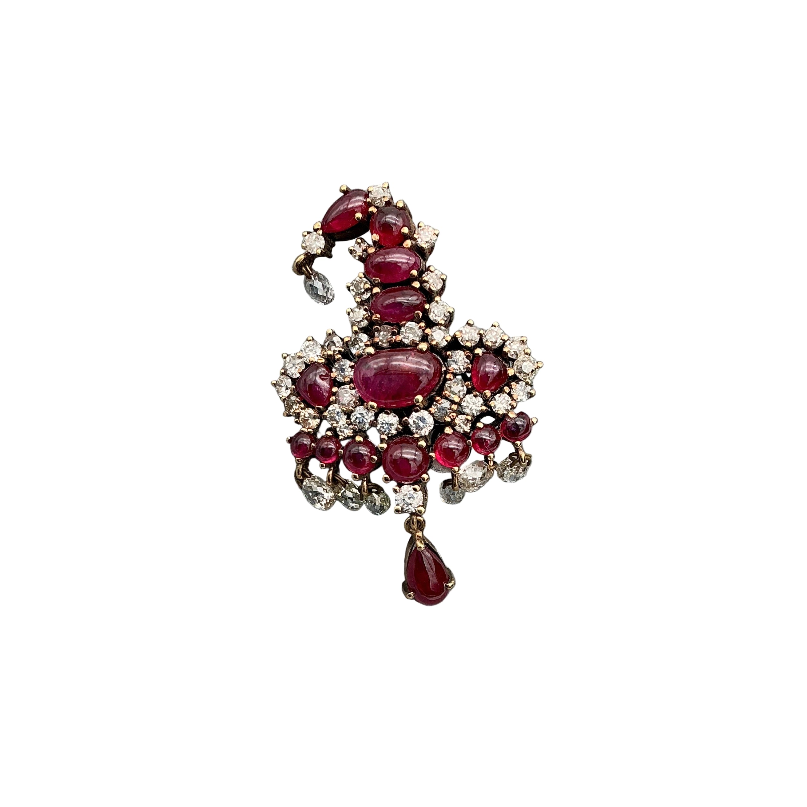 Natural Ruby And Diamond 18k Solid Yellow Gold Handmade Brooches