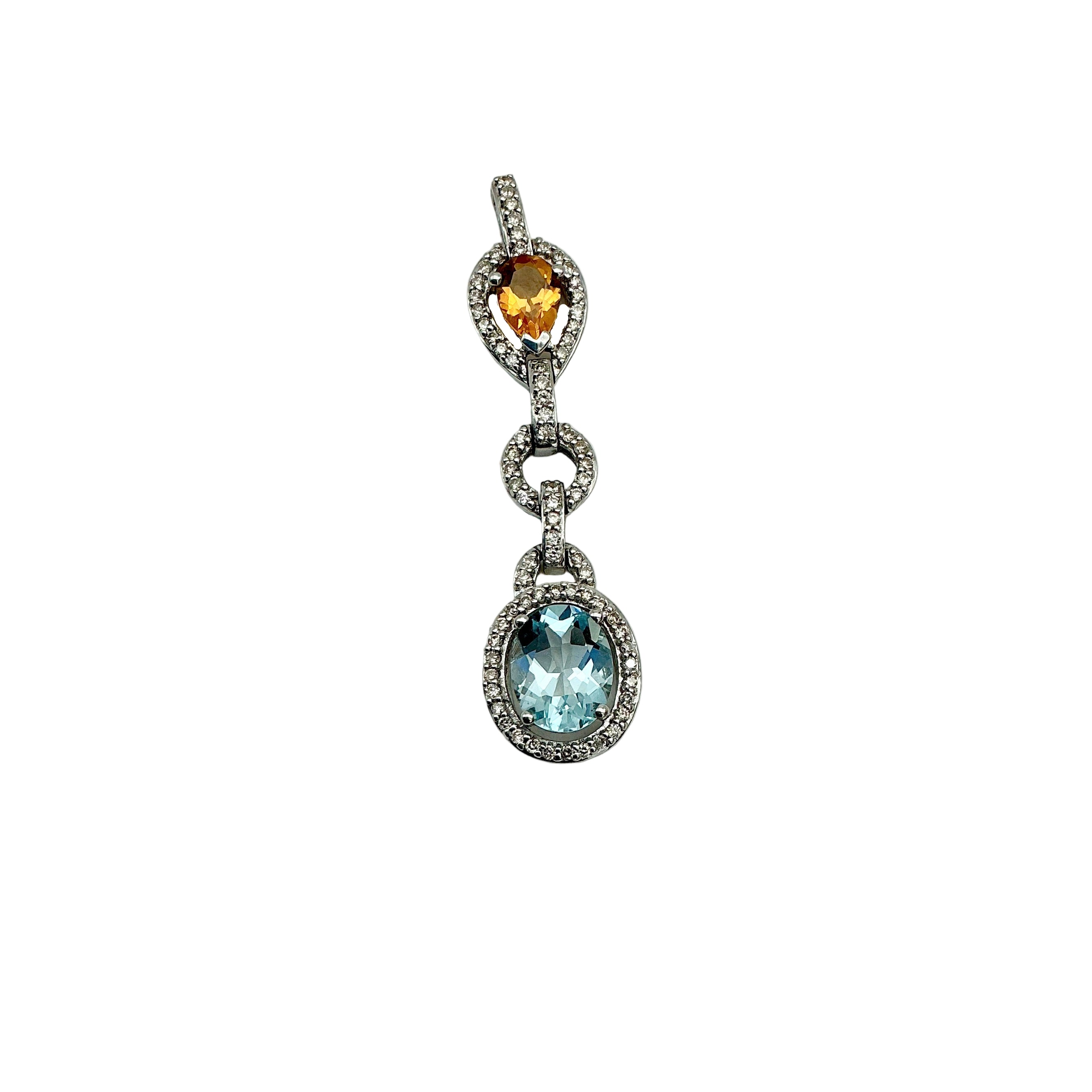 New Arrival Blue Topaz, Citrine And Diamond 18k White Gold Pendant Jewelry