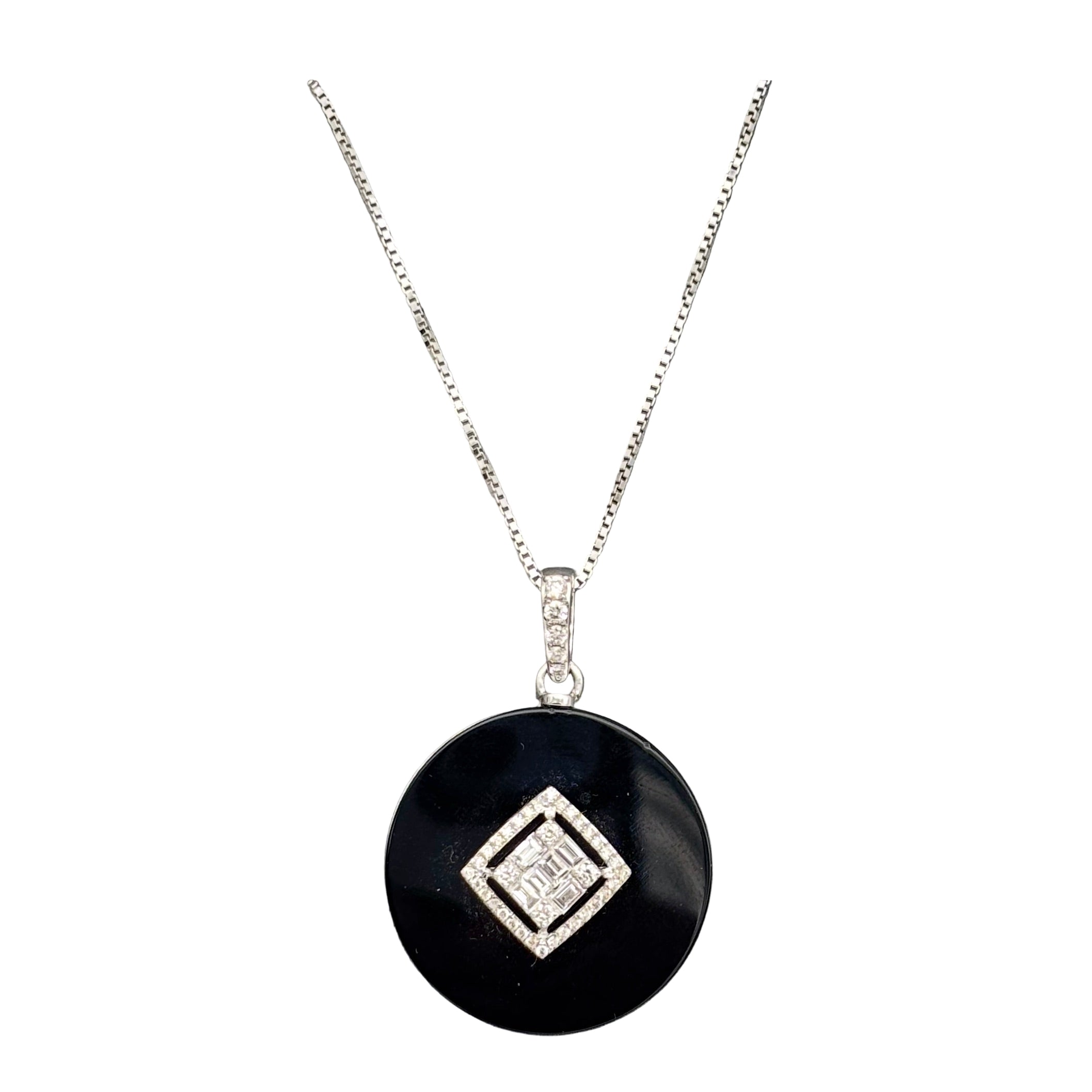 New Arrival Black Onyx And Diamond 18k White Gold Handmade Chain Necklace