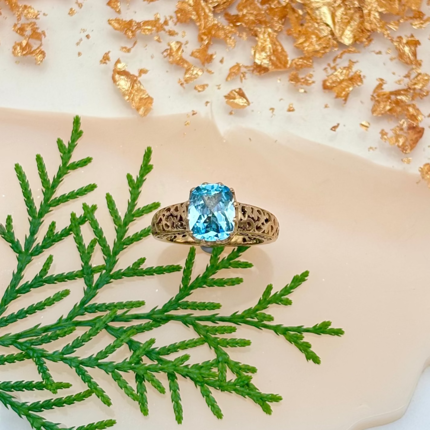 Natural Blue Topaz 925 Sterling Silver Yellow Gold Plated Rings Jewelry