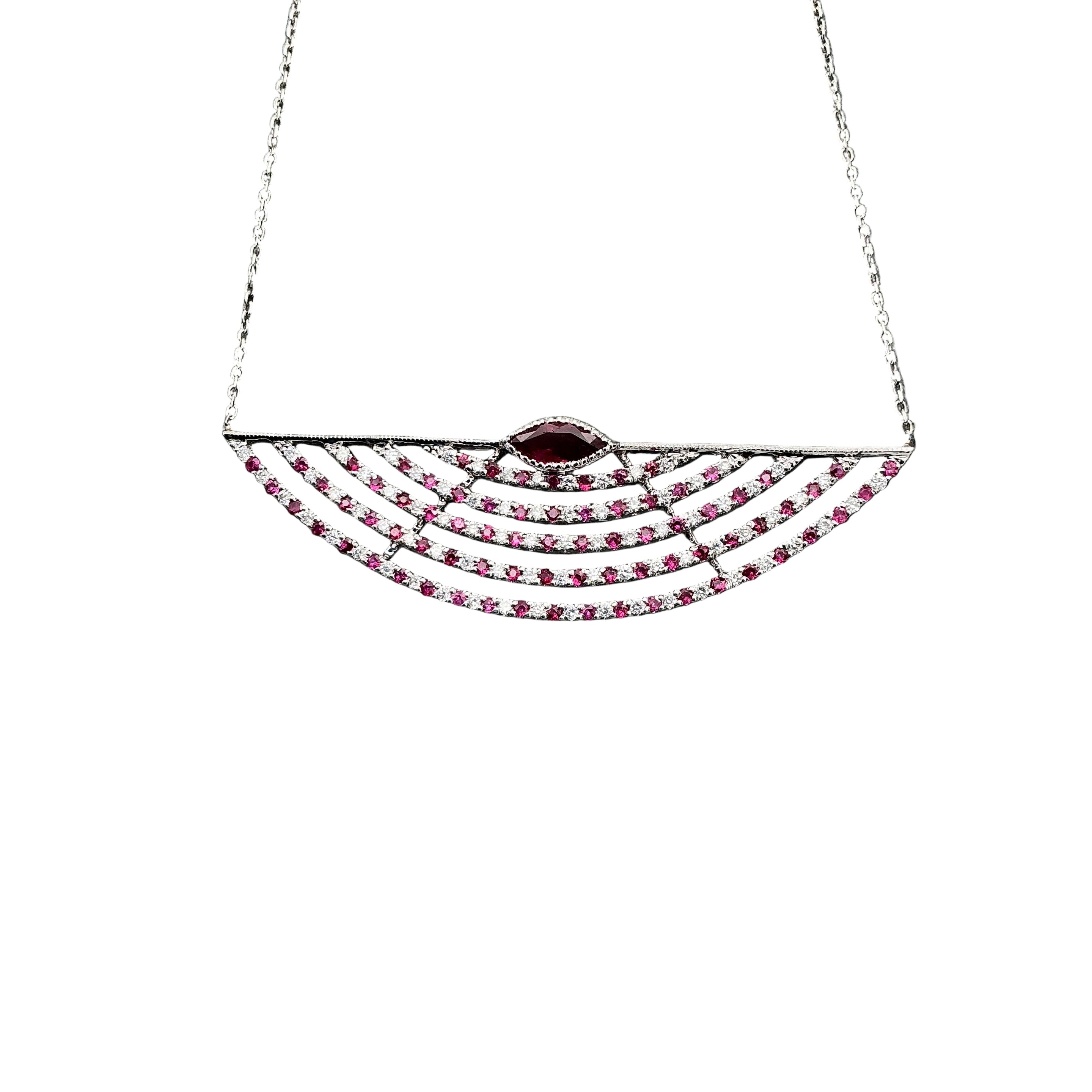 Exquisite Precious Ruby And Diamond 18k White Gold Necklace Jewelry