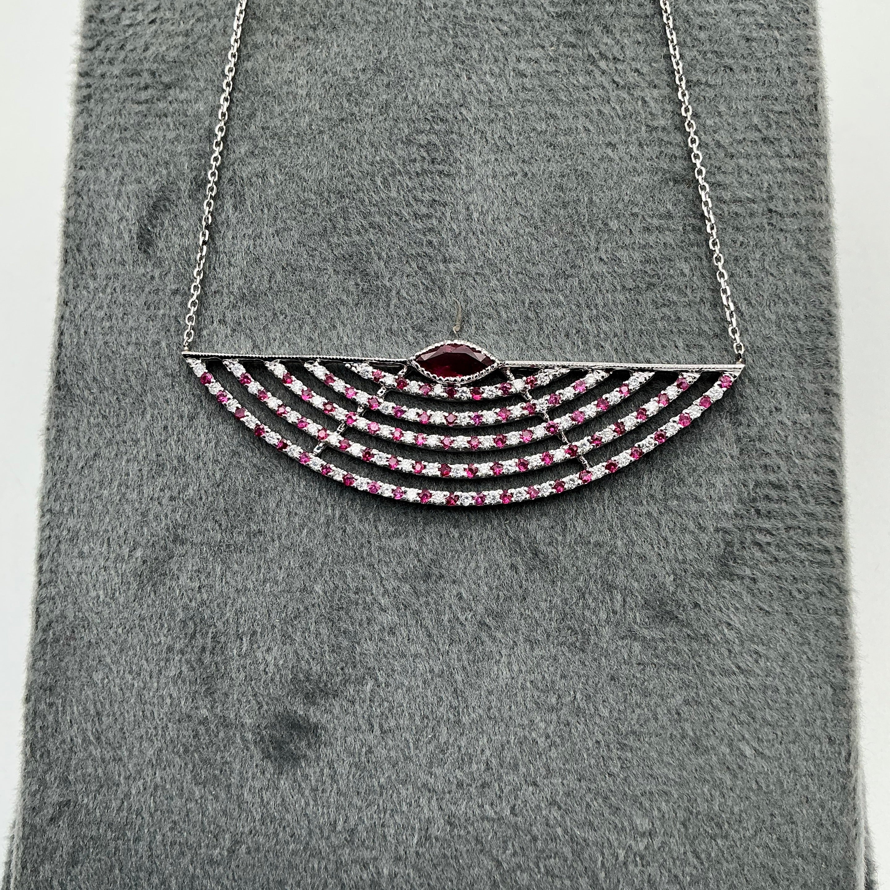 Exquisite Precious Ruby And Diamond 18k White Gold Necklace Jewelry