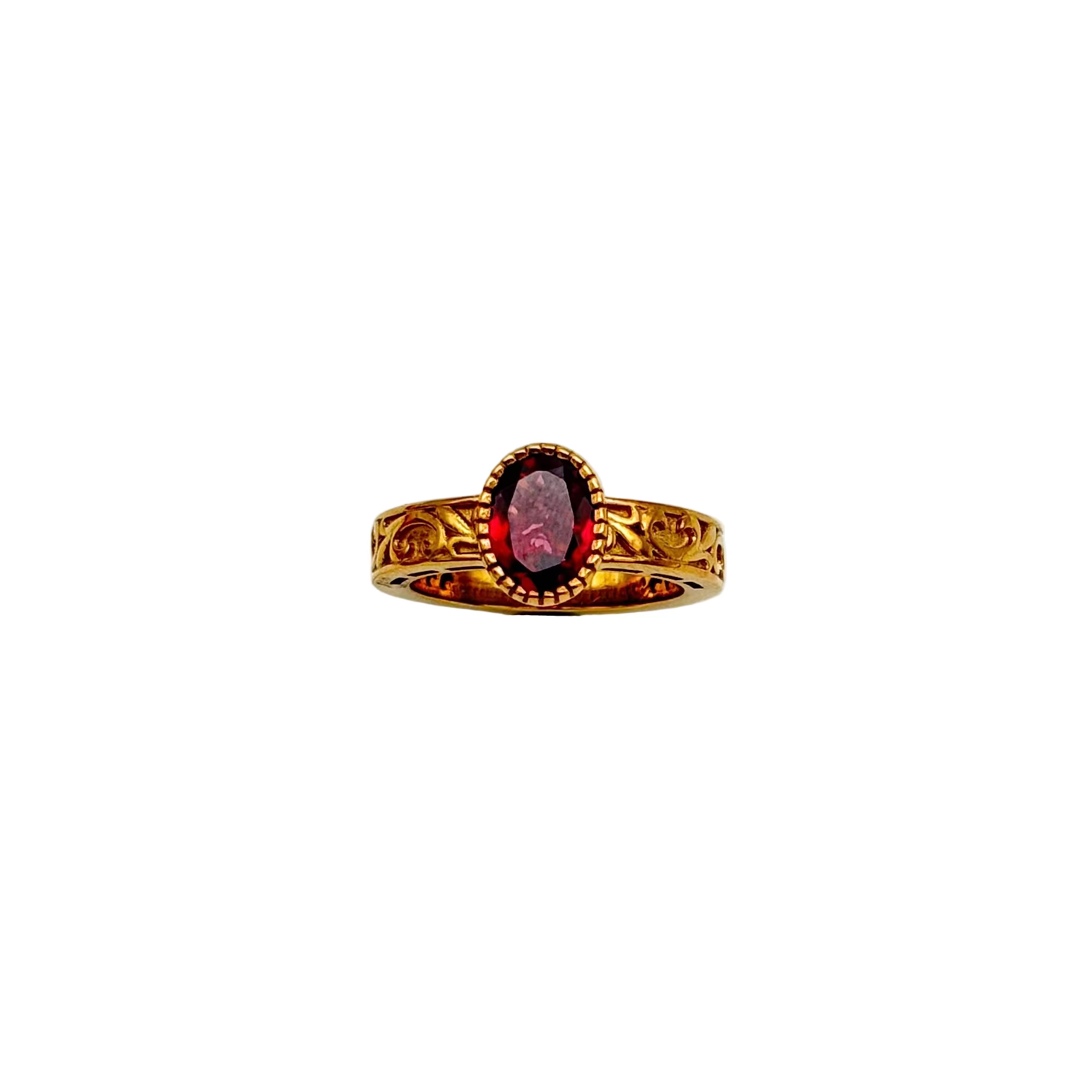 Natural Oval Shape Garnet Gemstone 925 Sterling Silver Yellow Gold Plated Rings Jewelry