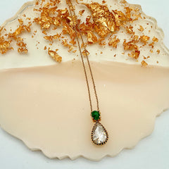 Natural Rose Cut Diamond And Emerald 18k Solid Yellow Gold Chain Pendant Jewelry