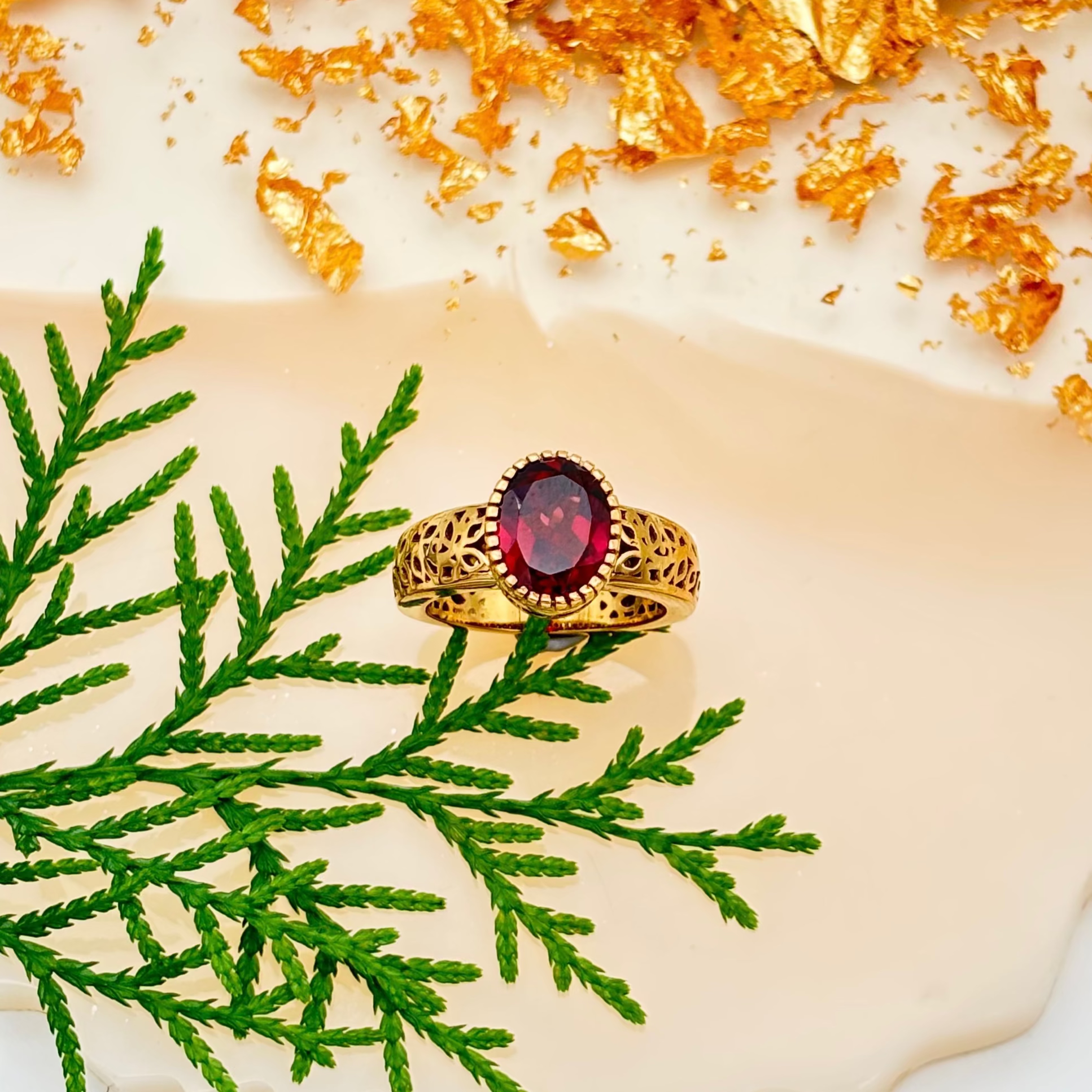 Natural Oval Shape Garnet 925 Sterling Silver Handmade Rings Jewelry