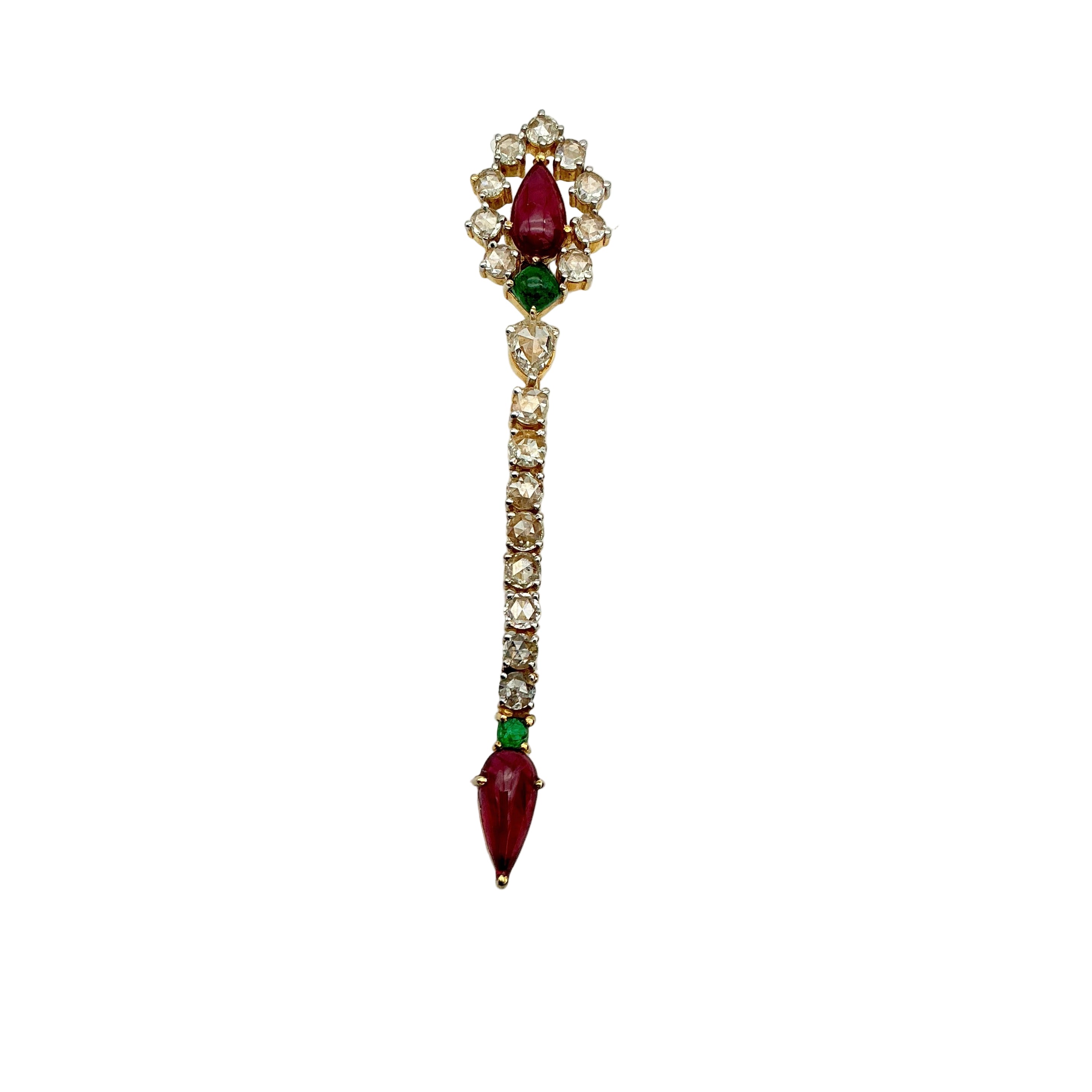 Natural Ruby, Emerald And Diamond 14k Yellow Gold Lapel Pin Brooch