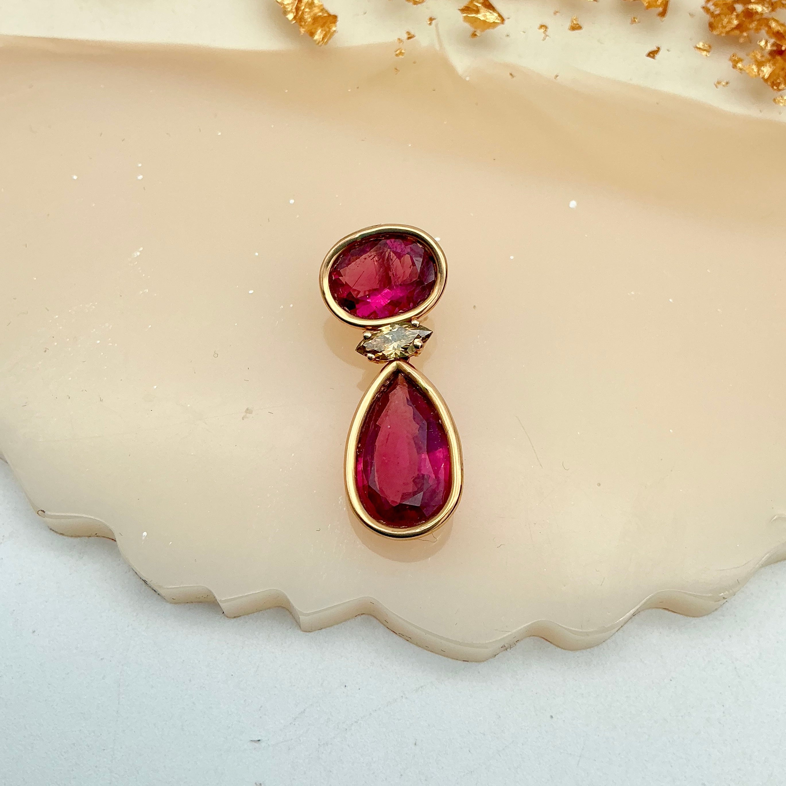 New Arrival Pink Tourmaline And Diamond 18k Yellow Gold Pendant Jewelry