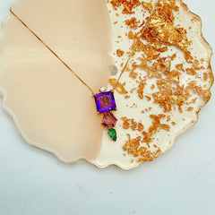 Natural Amethyst And Multi Gemstone 18k Solid Yellow Gold Handmade Chain Pendant Jewelry