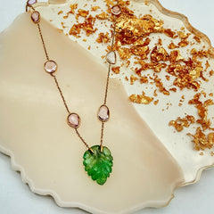 Precious Emerald And Pink Sapphire 18k Solid Yellow Gold Handmade Necklace Jewelry