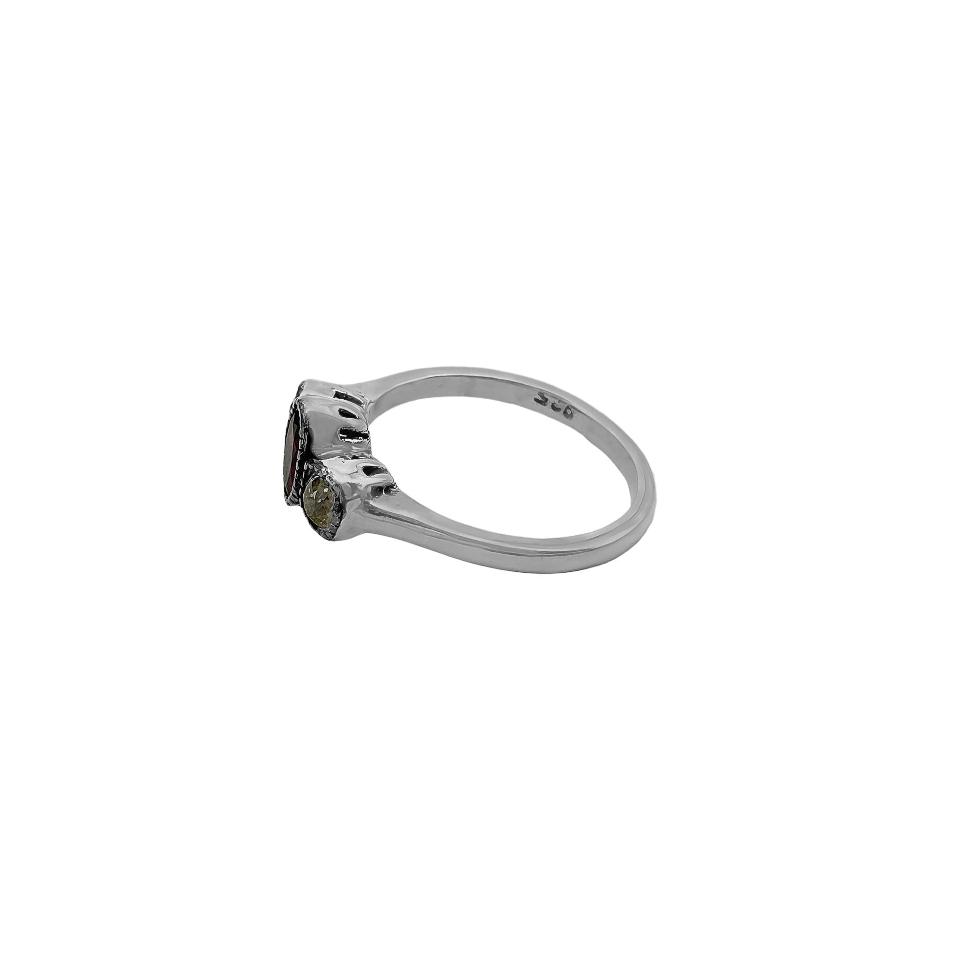 Natural Rubellite And Diamond 925 Solid Sterling Silver Ring