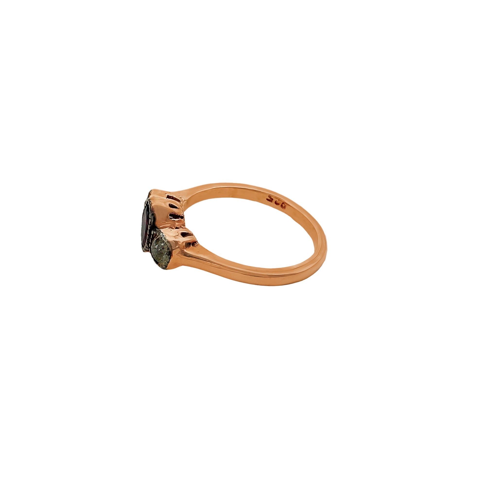 Natural Rubellite And Diamond 925 Solid Sterling Silver Ring