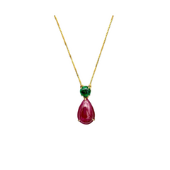 Precious Ruby And Emerald 18k Solid Yellow Gold Handmade Chain Pendant Jewelry