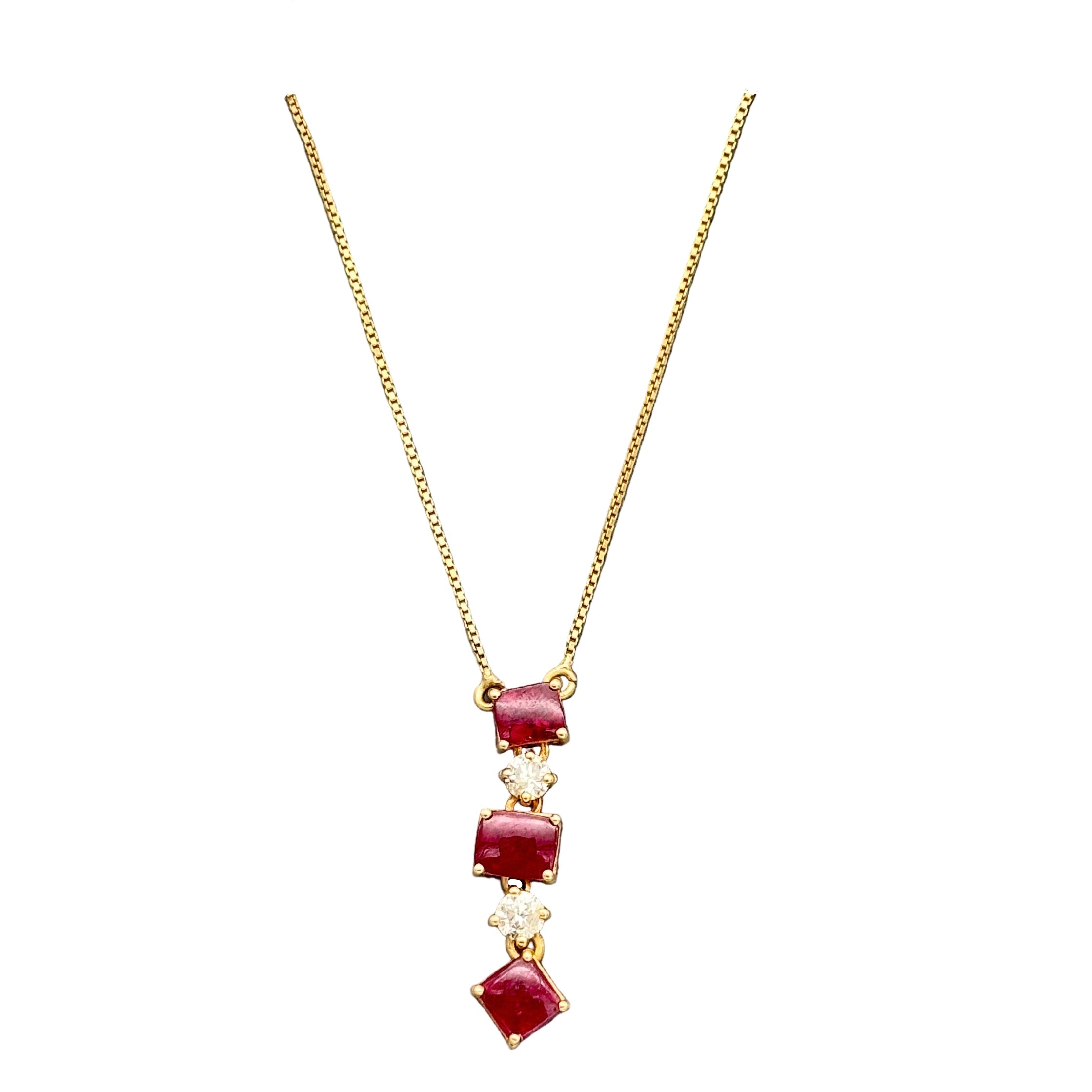 Exquisite Ruby And Diamond 18k Solid Yellow Gold Handmade Chain Pendant Jewelry