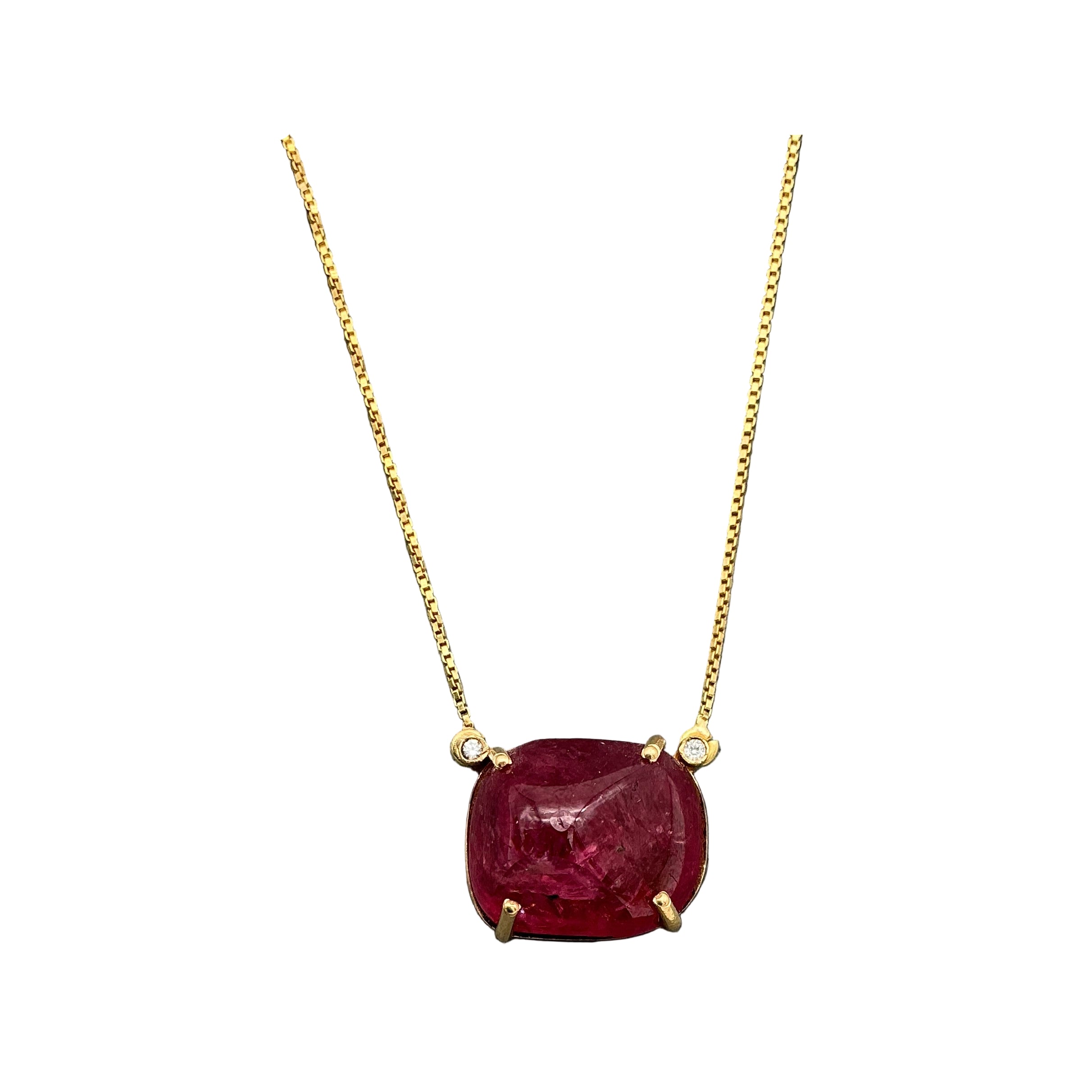 Natural Red Spinel And Diamond 18k Yellow Gold Handmade Pendant Necklace Jewelry