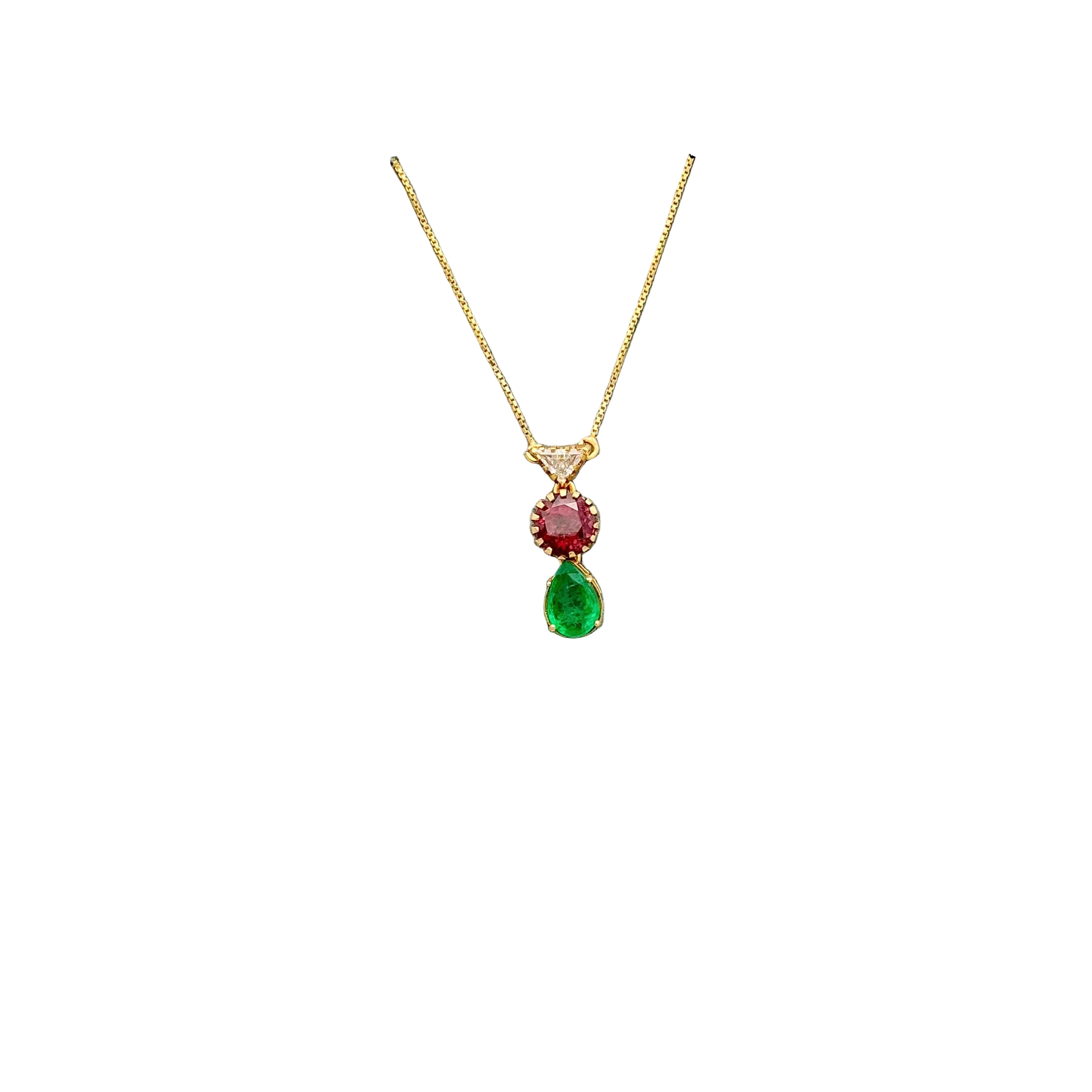 New Arrival Emerald, Tourmaline And Diamond 18k Solid Yellow Gold Chain Pendant Jewelry
