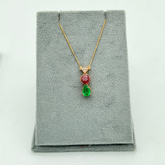 New Arrival Emerald, Tourmaline And Diamond 18k Solid Yellow Gold Chain Pendant Jewelry