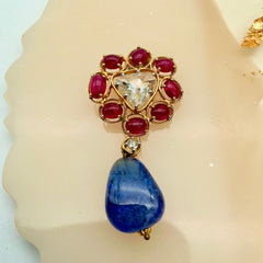 New Arrival Tanzanite, Ruby And Diamond 18k Solid Yellow Gold Handmade Pendant