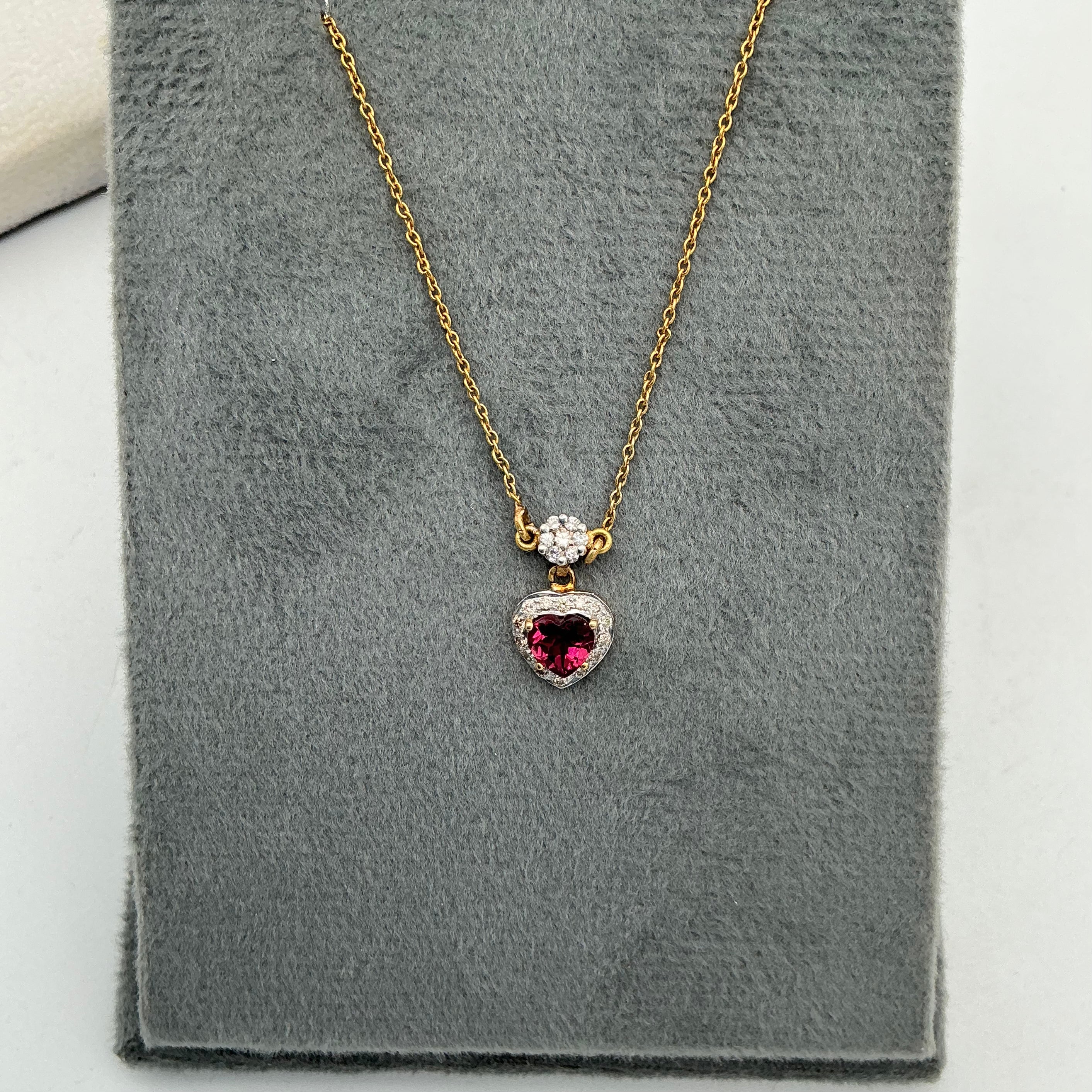 Heart-Natural Tourmaline And Diamond 14k Solid Yellow Gold Chain Pendant Jewelry