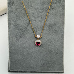 Heart-Natural Tourmaline And Diamond 14k Solid Yellow Gold Chain Pendant Jewelry